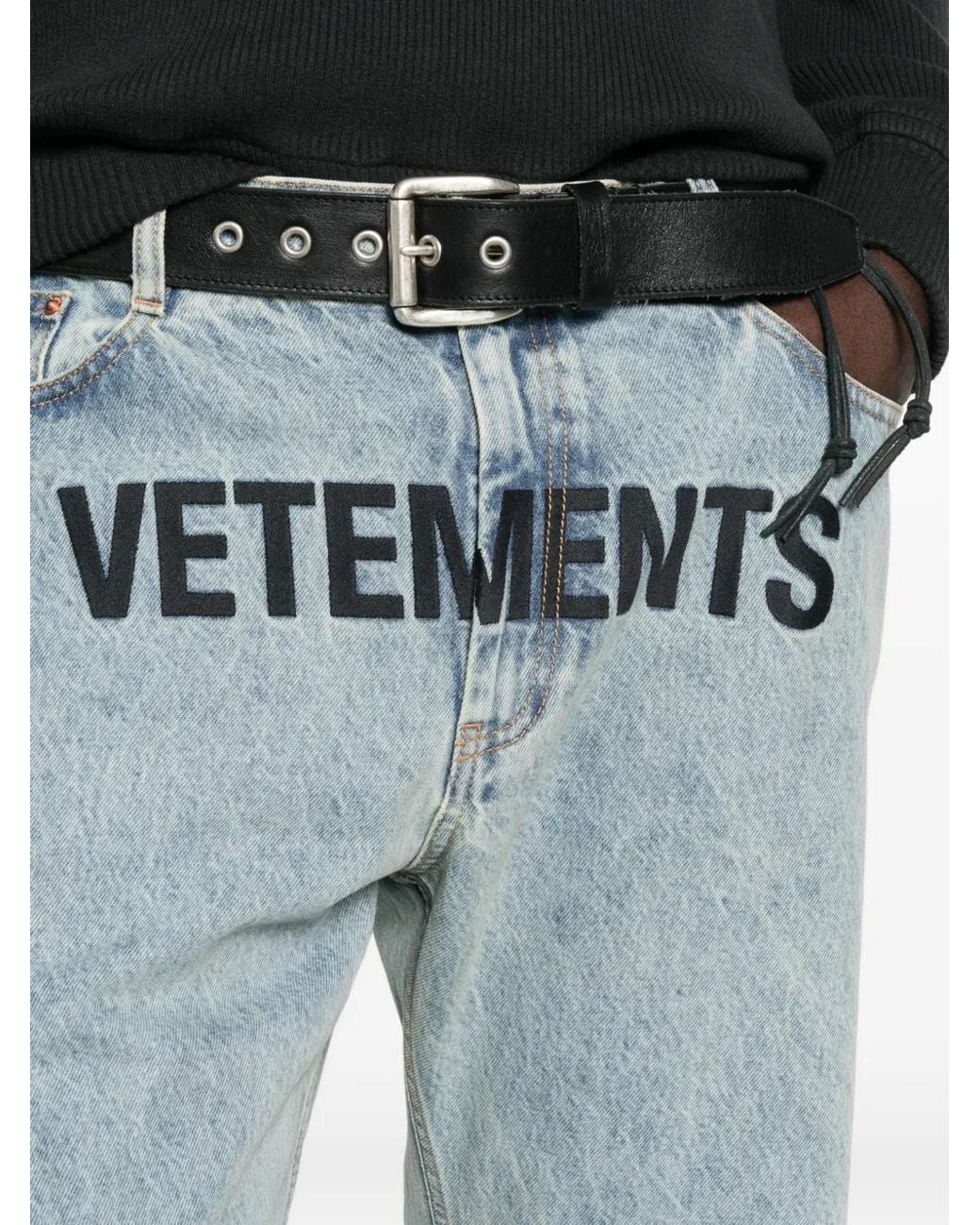 Vetements Blue Logo-Print Loose-Fit Jeans for men