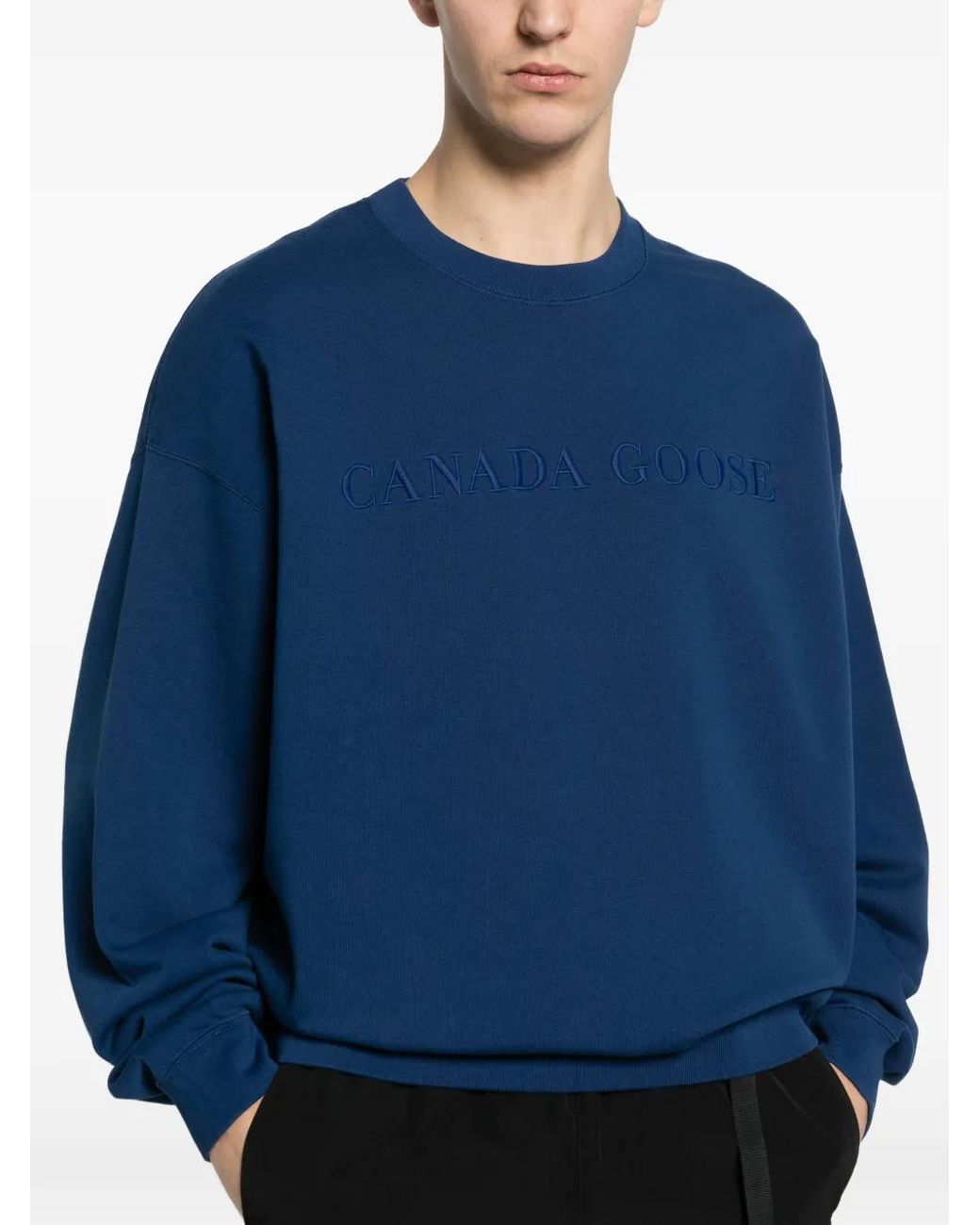 Canada Goose Blue Embroidery Crew Sweatshirt for men
