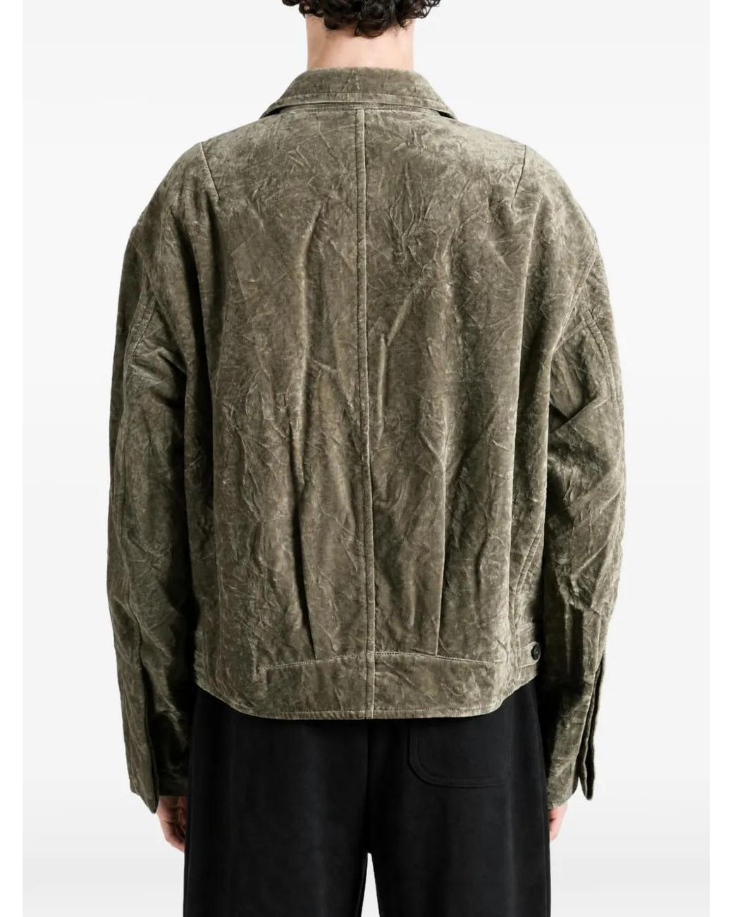 Ziggy Chen Green Crinkled-Effect Button-Up Jacket for men