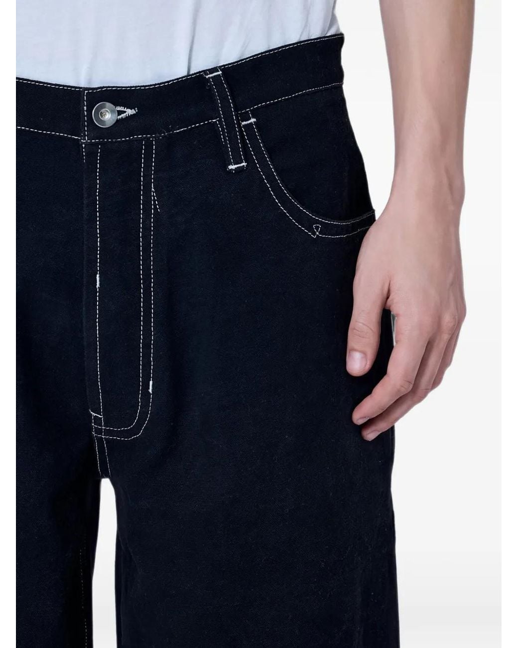 STORY mfg. Blue Contrast-Stitch Wide-Leg Jeans for men