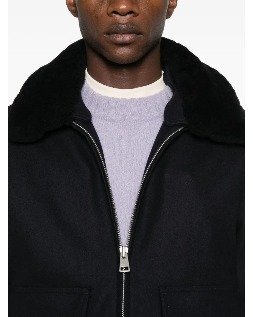 Sandro Black Wool Jacket With Shearling for men