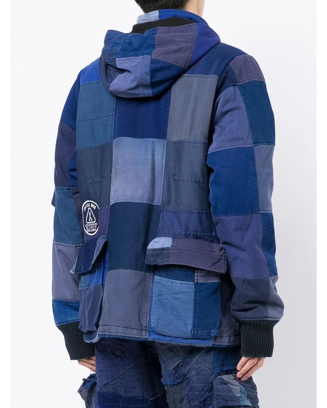 Greg Lauren Blue Patchwork-Design Coat for men