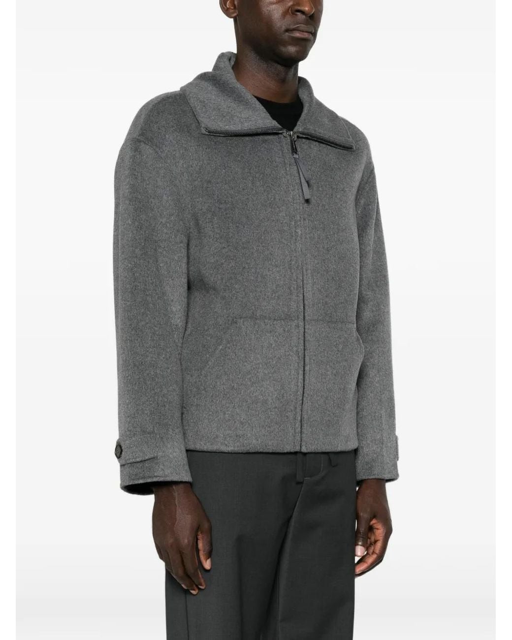 Amaranto Gray Zip-Up Button-Tab Jacket for men