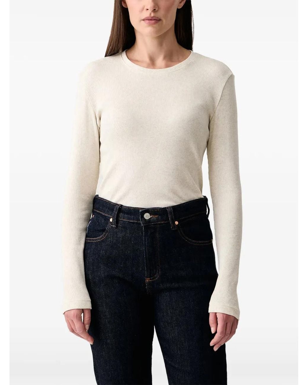 Marc O' Polo White Ribbed-Knit Long-Sleeve Top