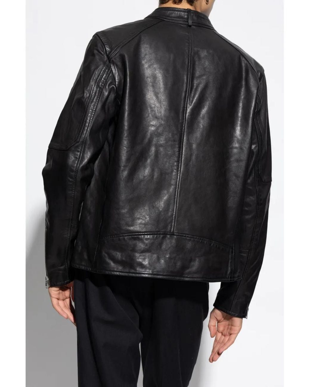AllSaints Black Sheepskin Leather Biker Jacket for men