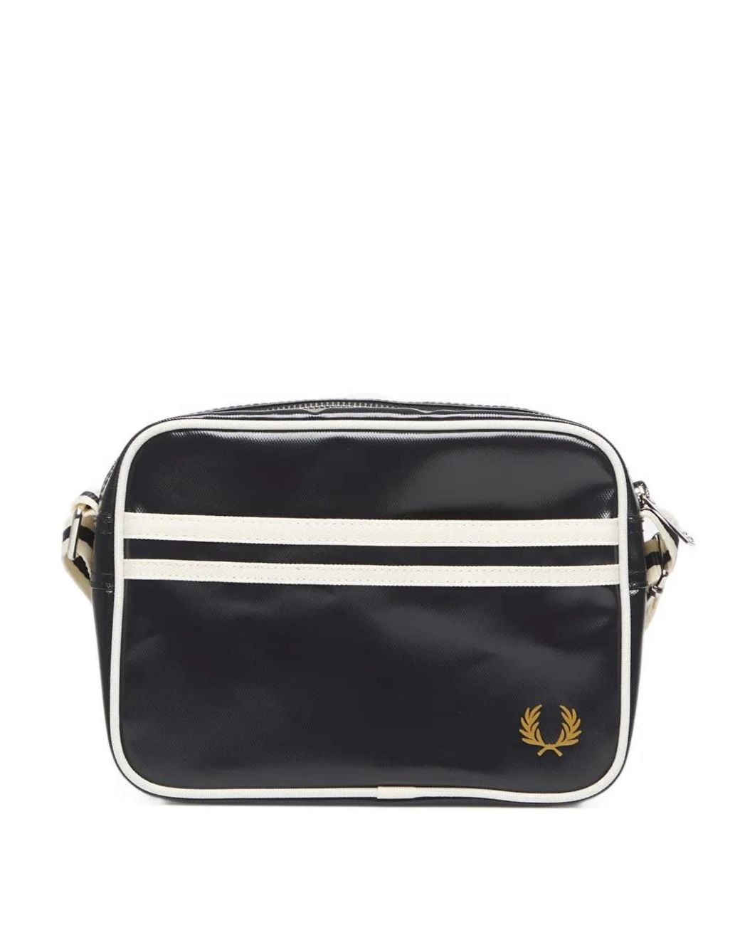 Fred Perry Black Mini Classic Laurel Wreath Striped Crossbody Bag