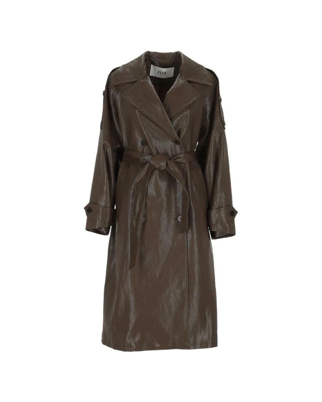 ELEH Brown Double-Breasted Belted Trench Coat