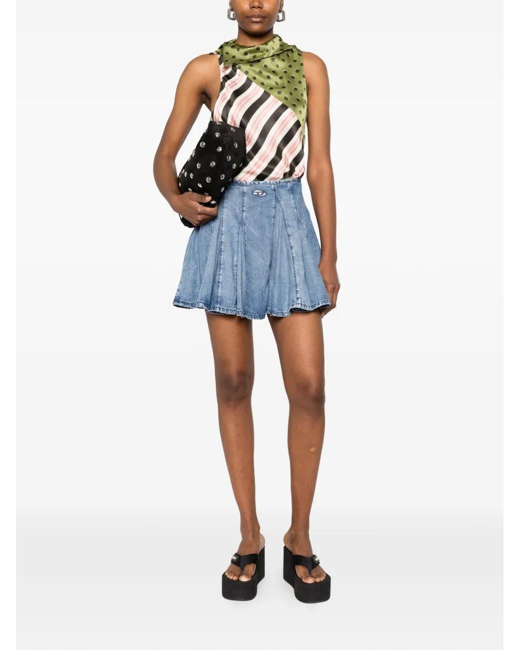 DIESEL Blue Logo-Patch Pleated Mini Skirt