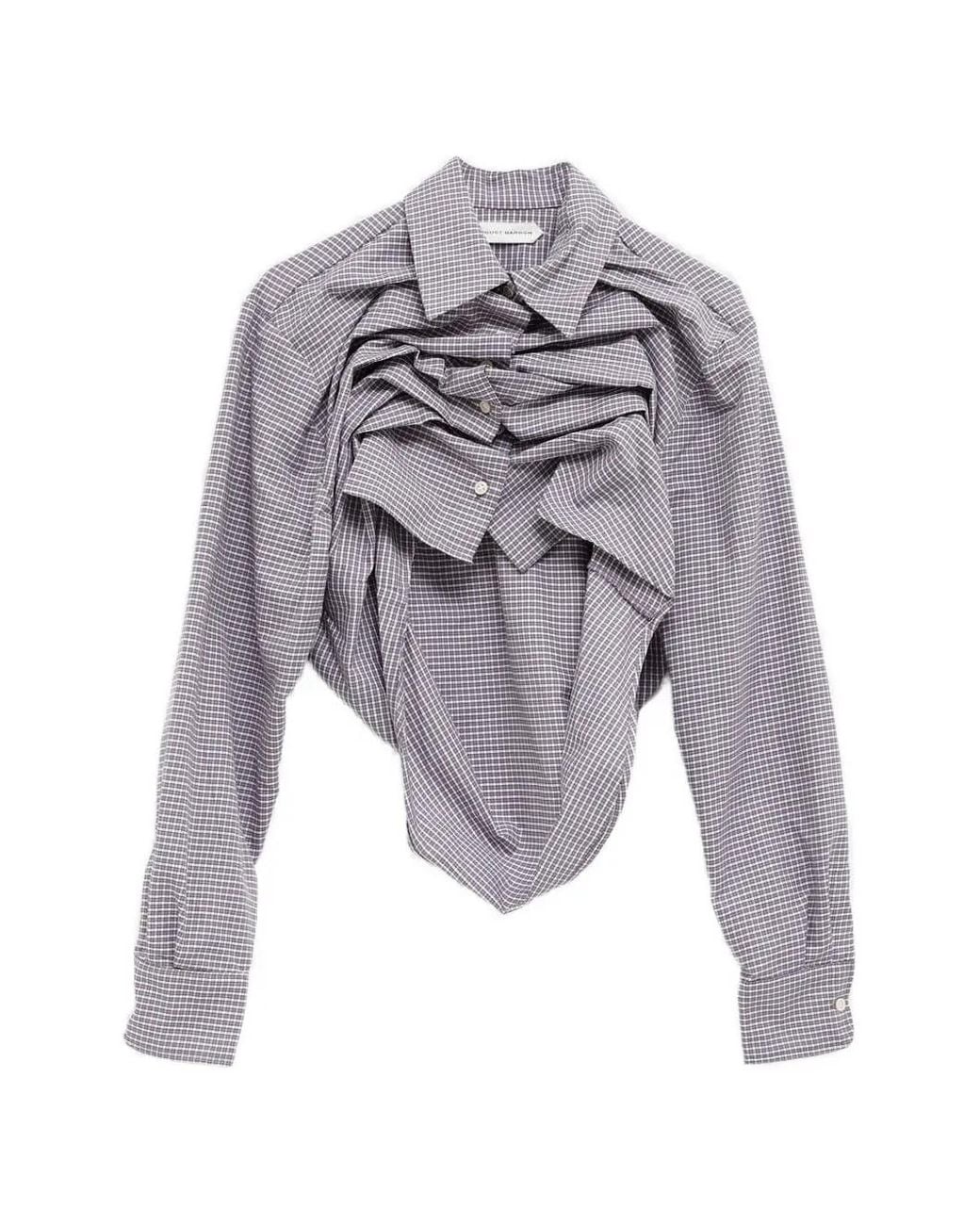August Barron White Draped Gingham Shirt