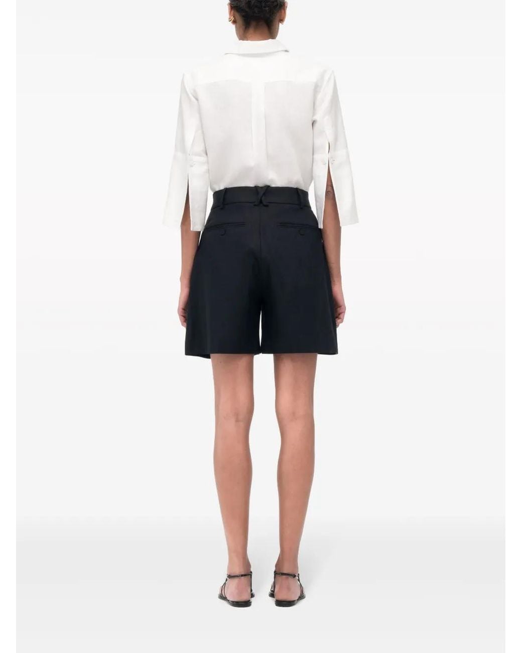 Another Tomorrow Black Linen Pleated Shorts