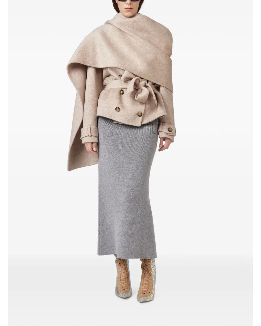 GIUSEPPE DI MORABITO White Draped Belted Peacoat