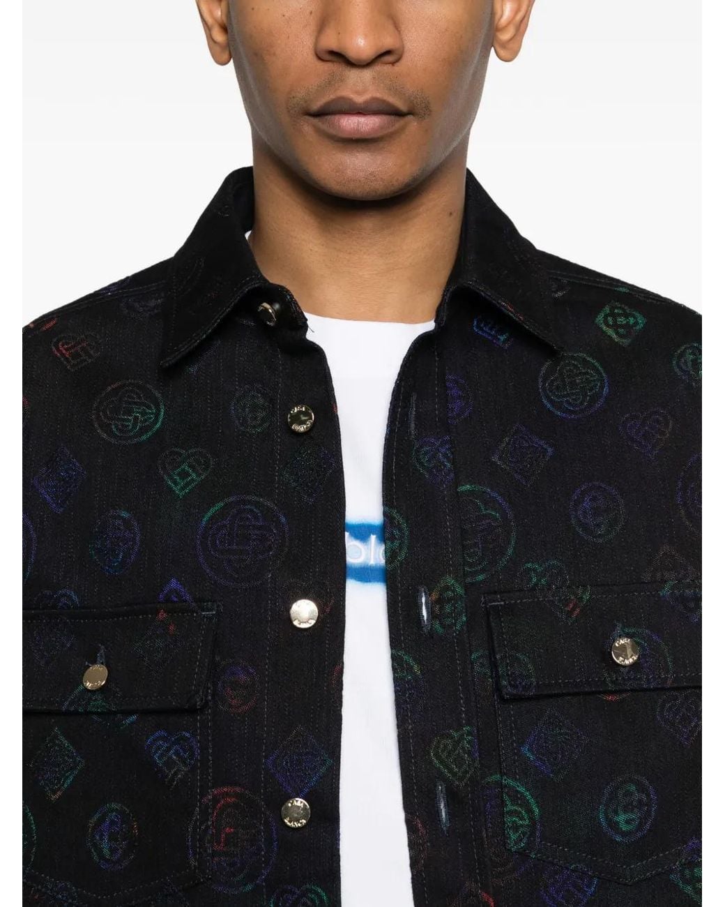 Casablanca Black Logo-Pattern Denim Shirt for men