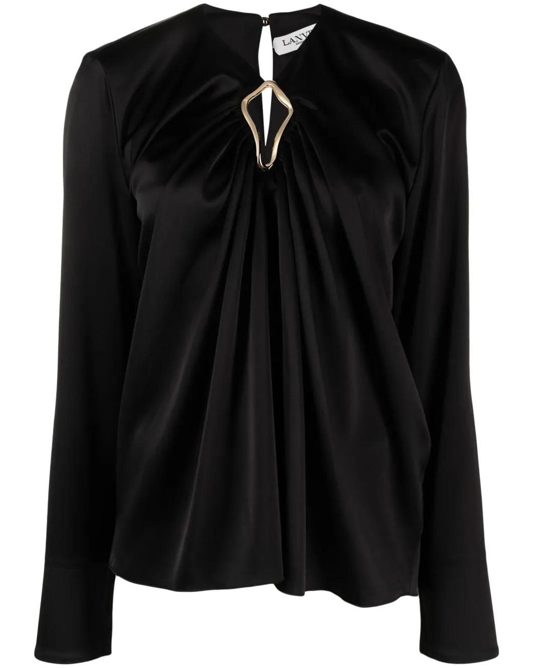 Lanvin Black Draped Long-Sleeved Blouse