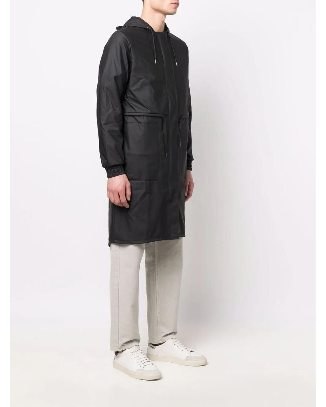 Rains Black Drawstring Hooded Raincoat