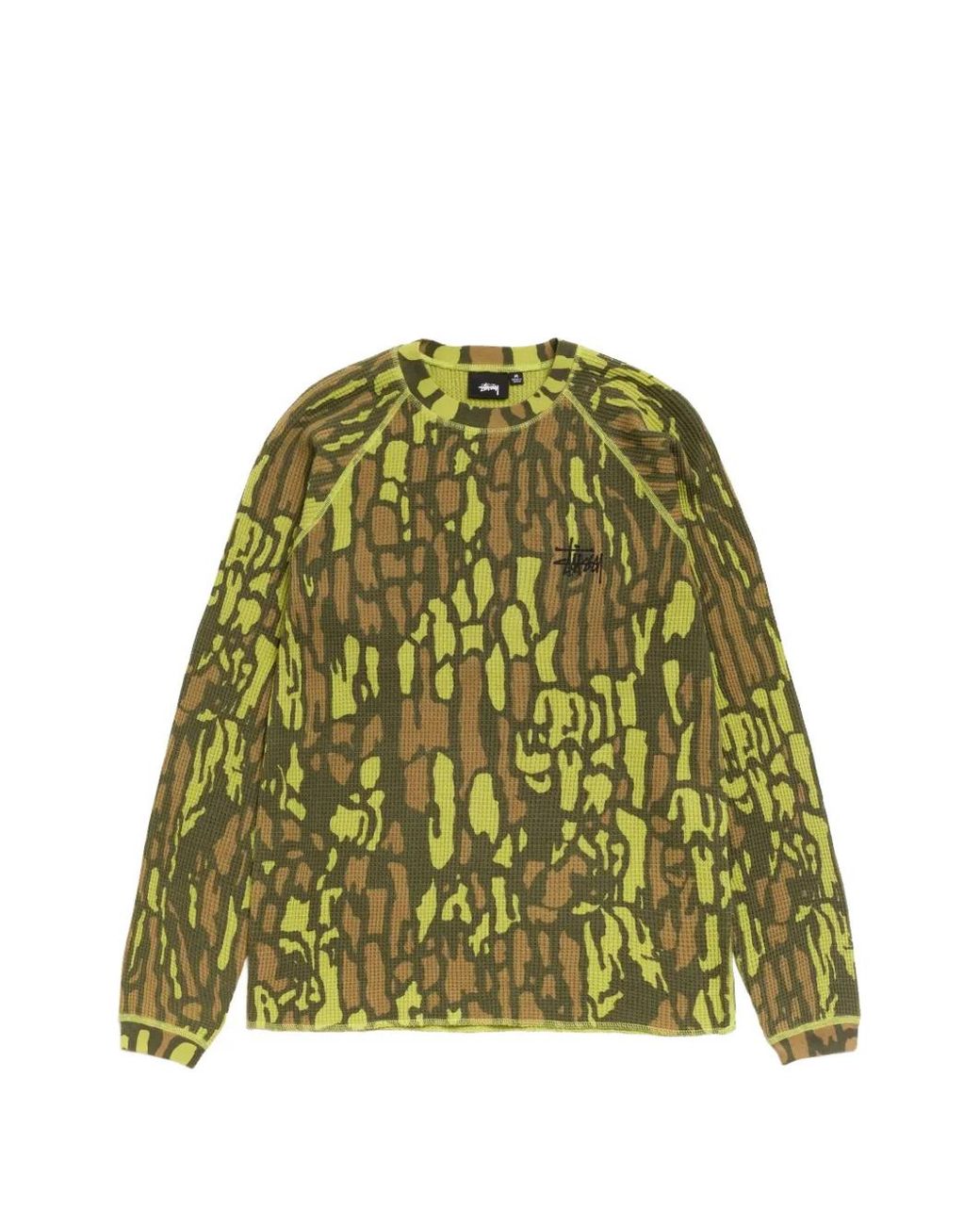 Stussy Green Camouflage-Print Waffle-Knit Sweater for men