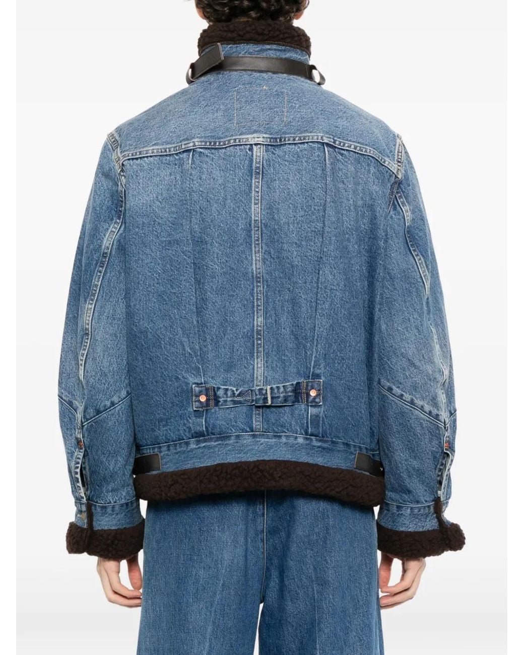 Sacai Blue X Levi's Shearling-Trim Denim Jacket for men
