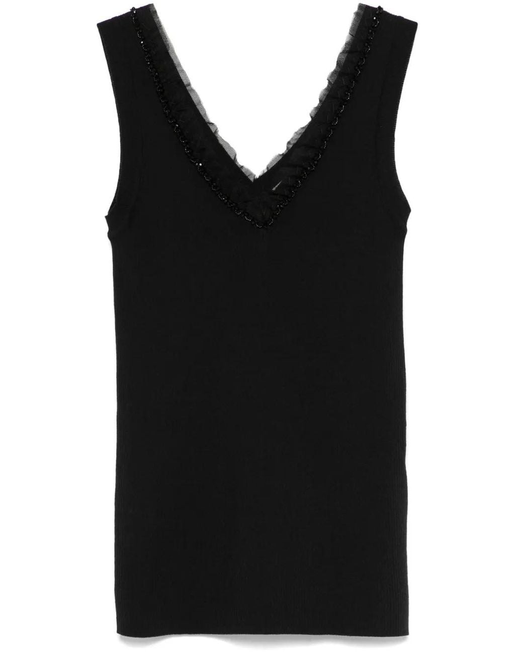 P.A.R.O.S.H. Black Beaded Tank Top
