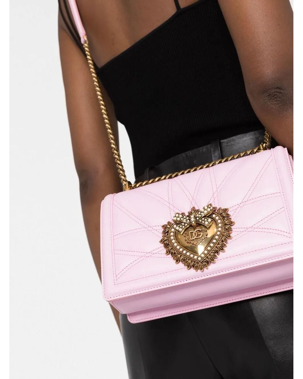 Dolce & Gabbana Pink Medium Devotion Quilted Shoulder Bag