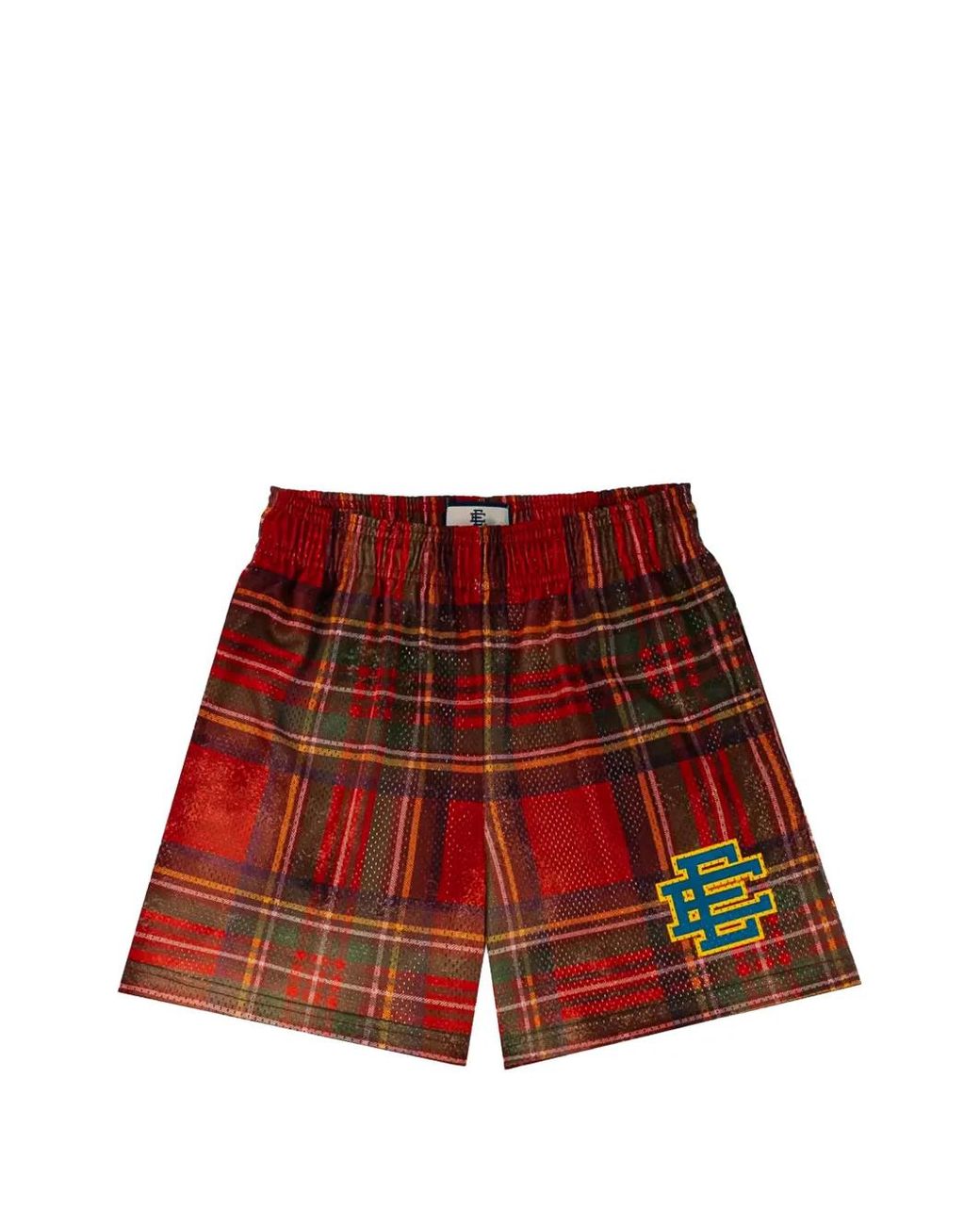 Eric Emanuel Red Plaid-Pattern Logo-Patch Track Shorts for men