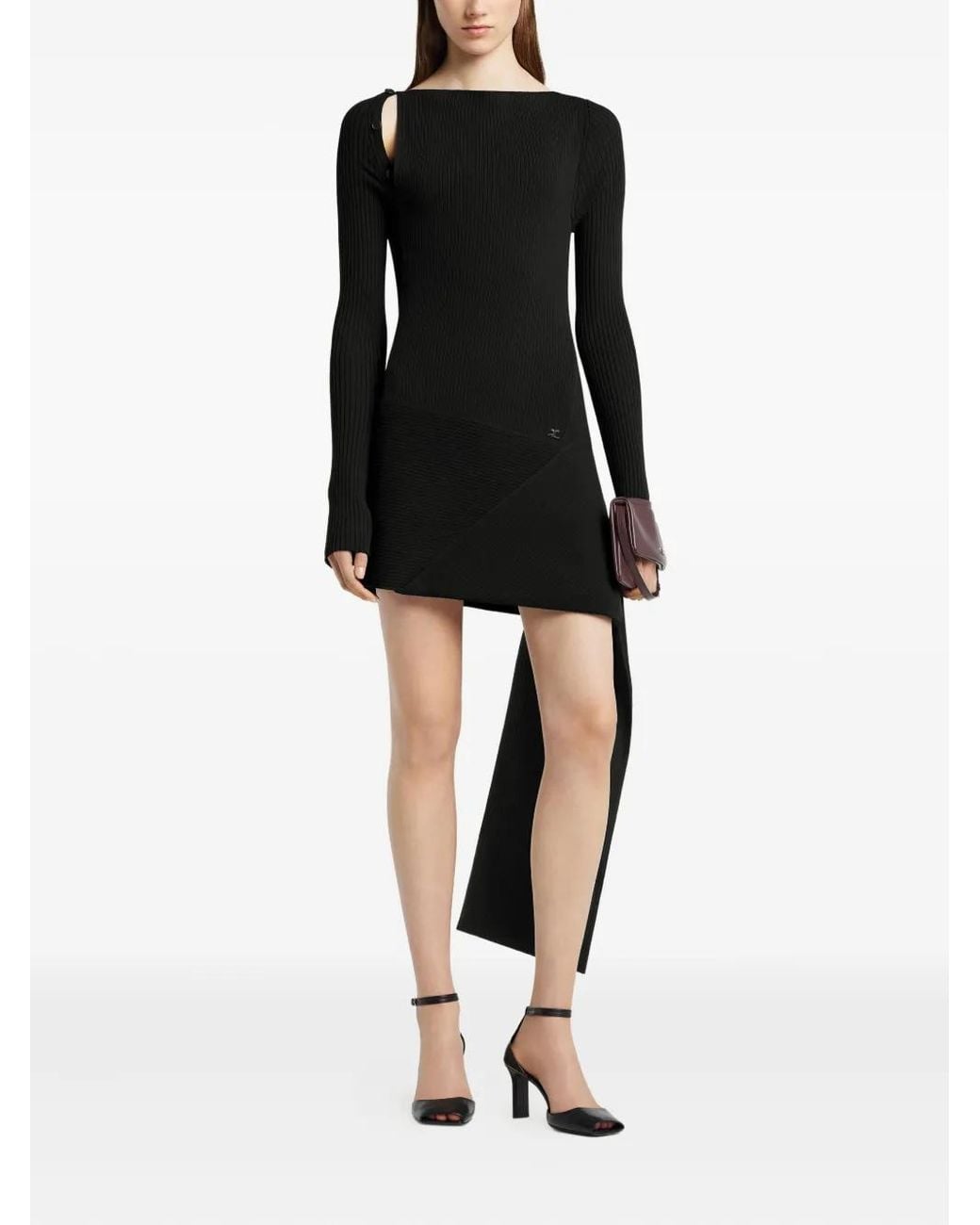 Courreges Buttoned Asymmetric Knit Dress in Black | Lyst