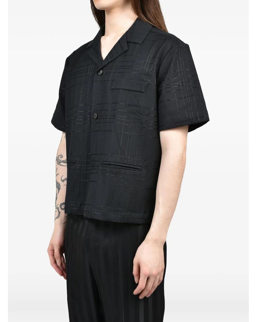 Ernest W. Baker Black Embroidered Check-Print Shirt for men