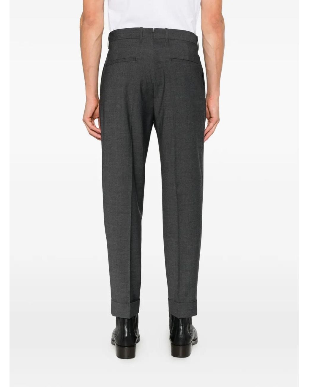 Berwich Gray Pleated Turned-Up Trousers for men