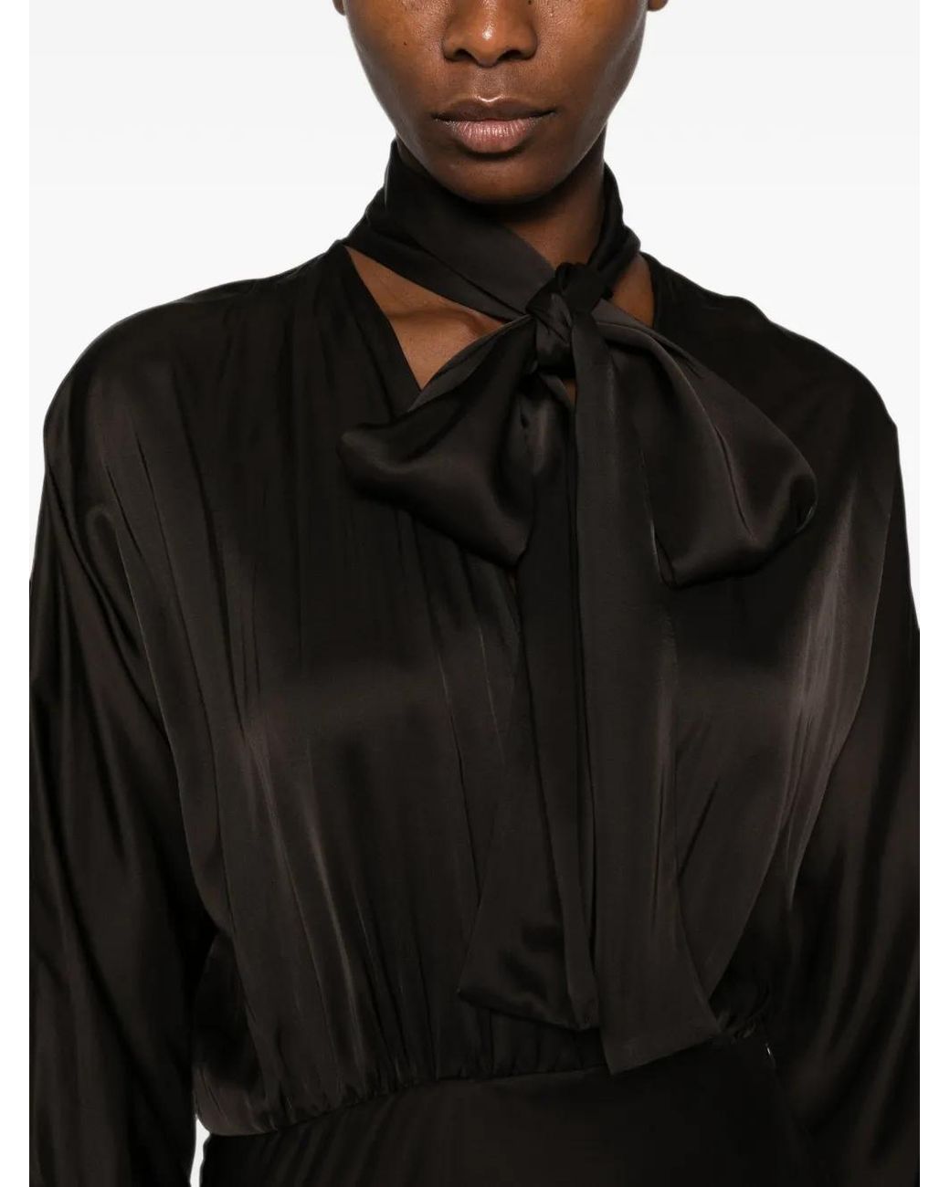 Maje Black Tie-Neck Asymmetric Midi Dress