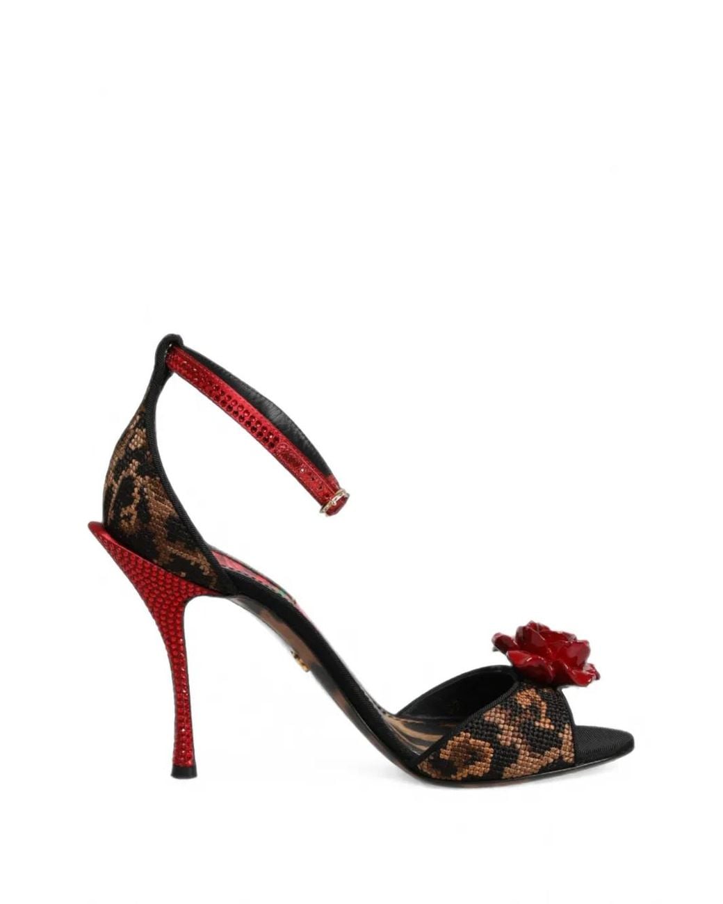 Dolce & Gabbana Brown Leopard-Print Crystal-Embellished Sandals