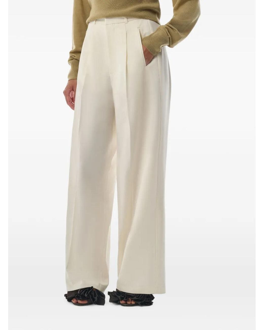 MEGUSTA White High-Waisted Wool Trousers