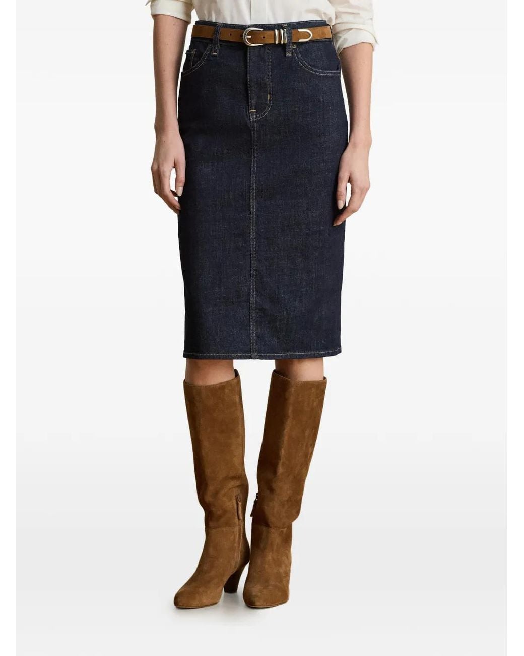 Ralph Lauren Blue Denim Pencil Midi Skirt