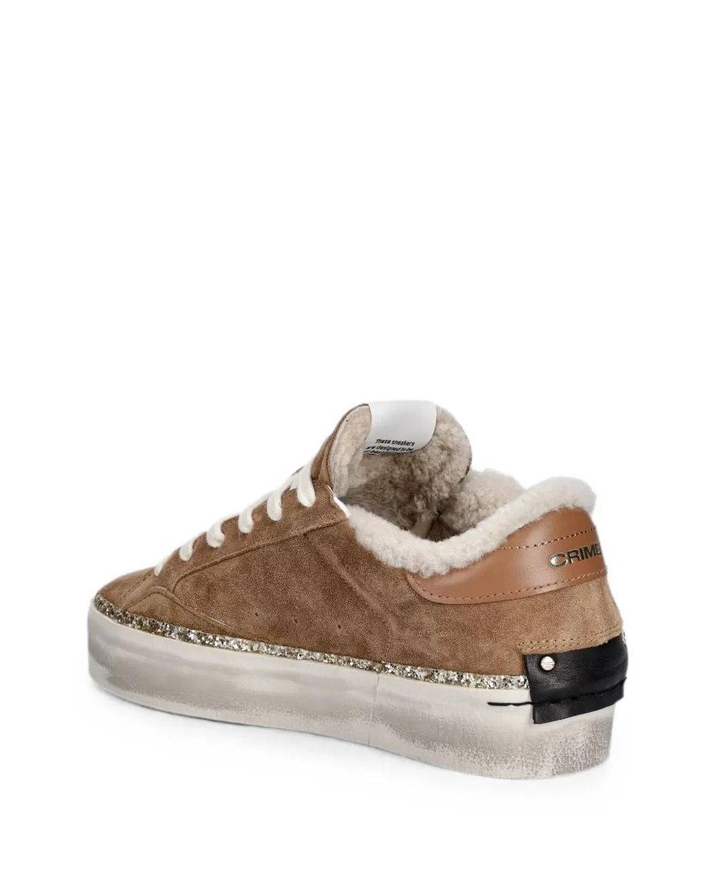 Crime London Brown Distressed Platform Glitter-Trim Platform Sneakers