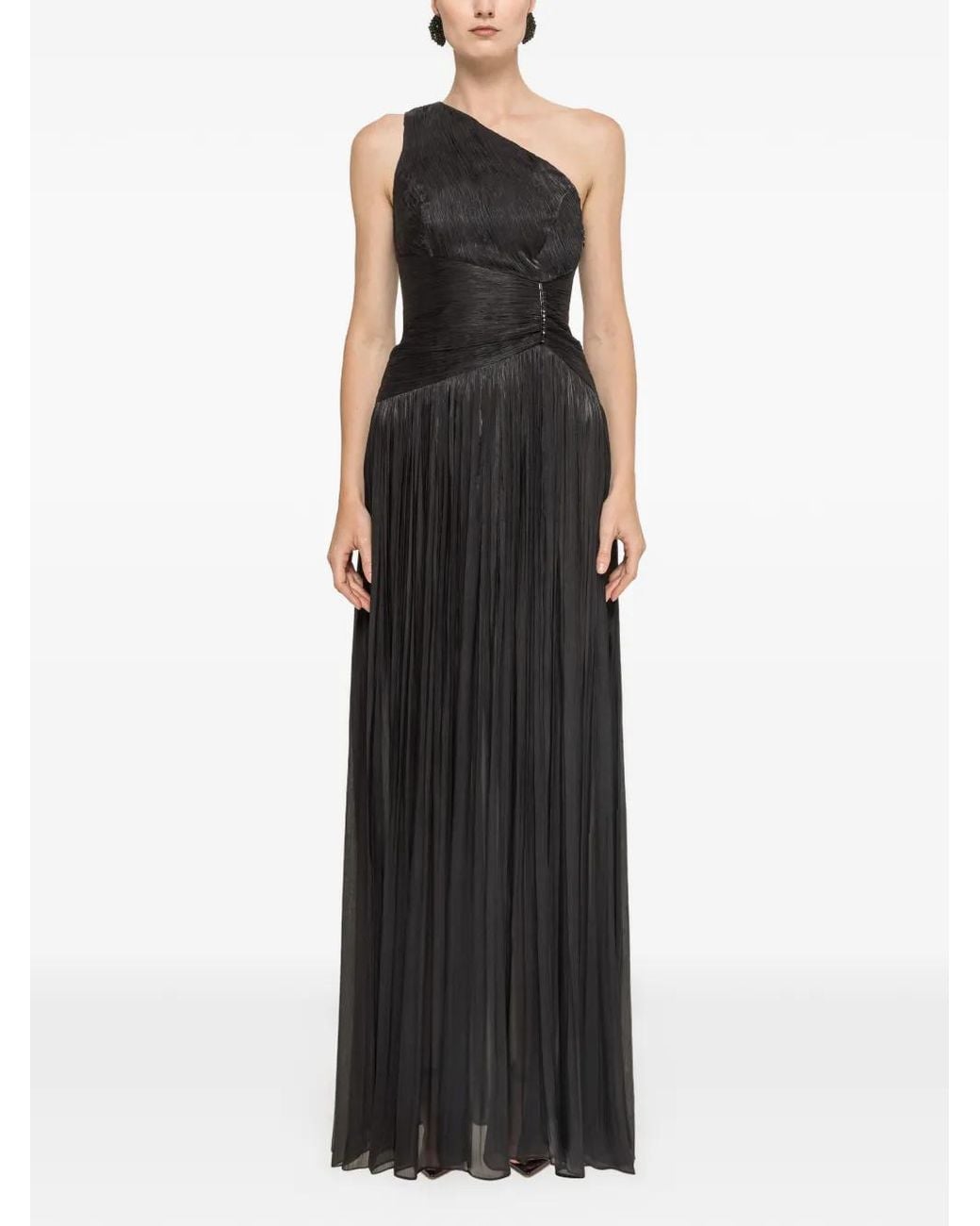 Nissa Black One-Shoulder Voile Maxi Dress