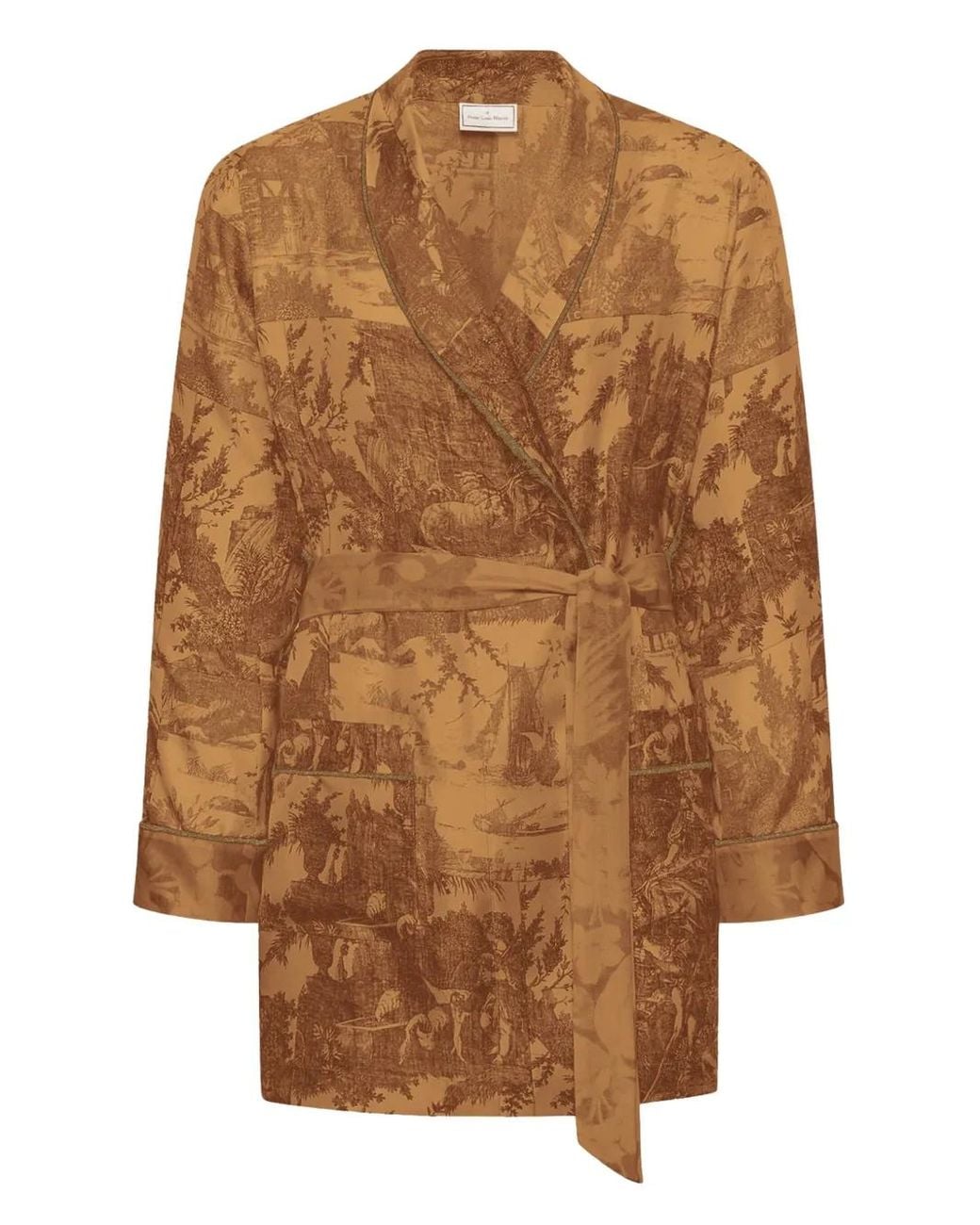 Pierre Louis Mascia Brown Landscape-Print Belted Robe
