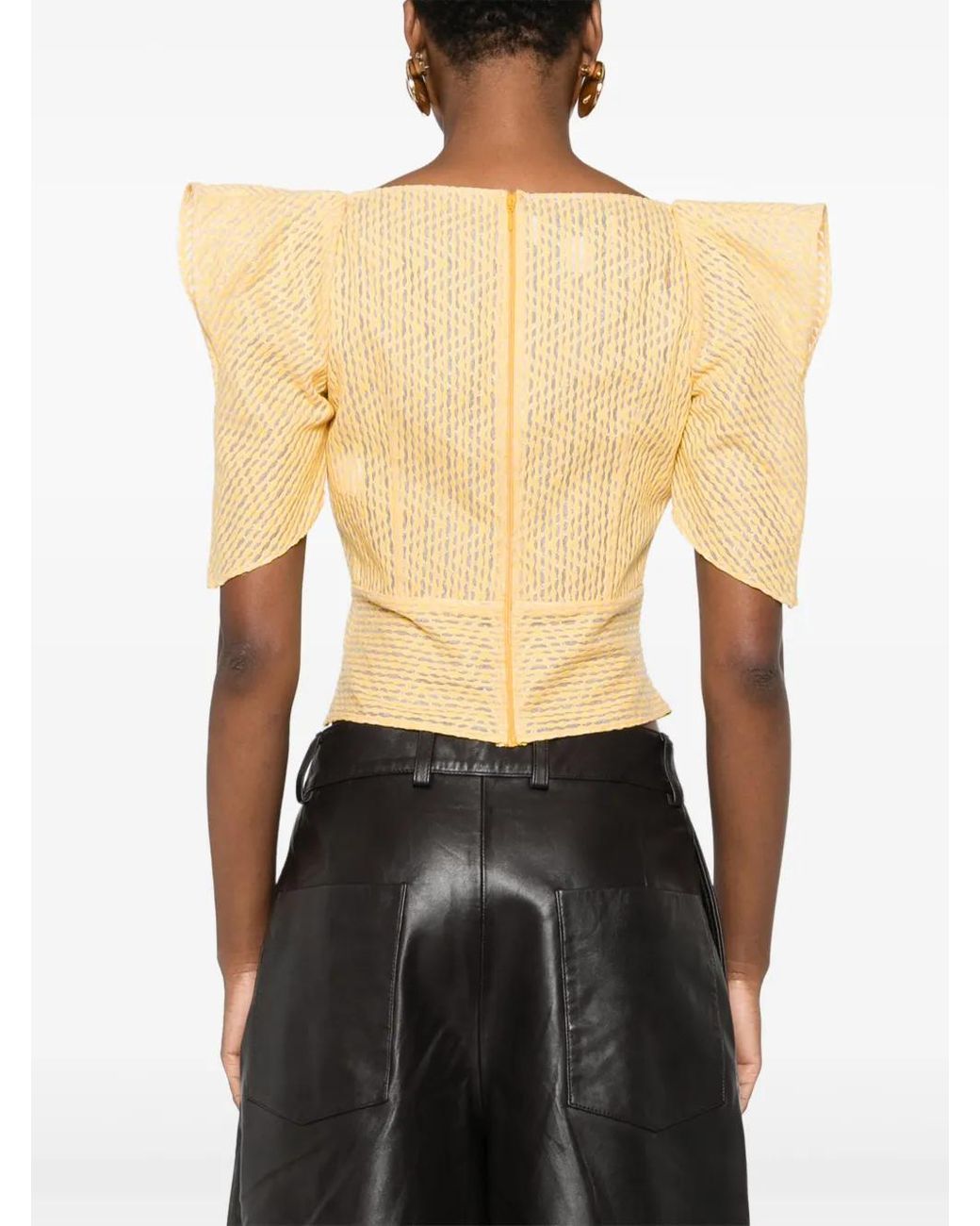 Gemy Maalouf White Puff-Sleeve V-Neck Top