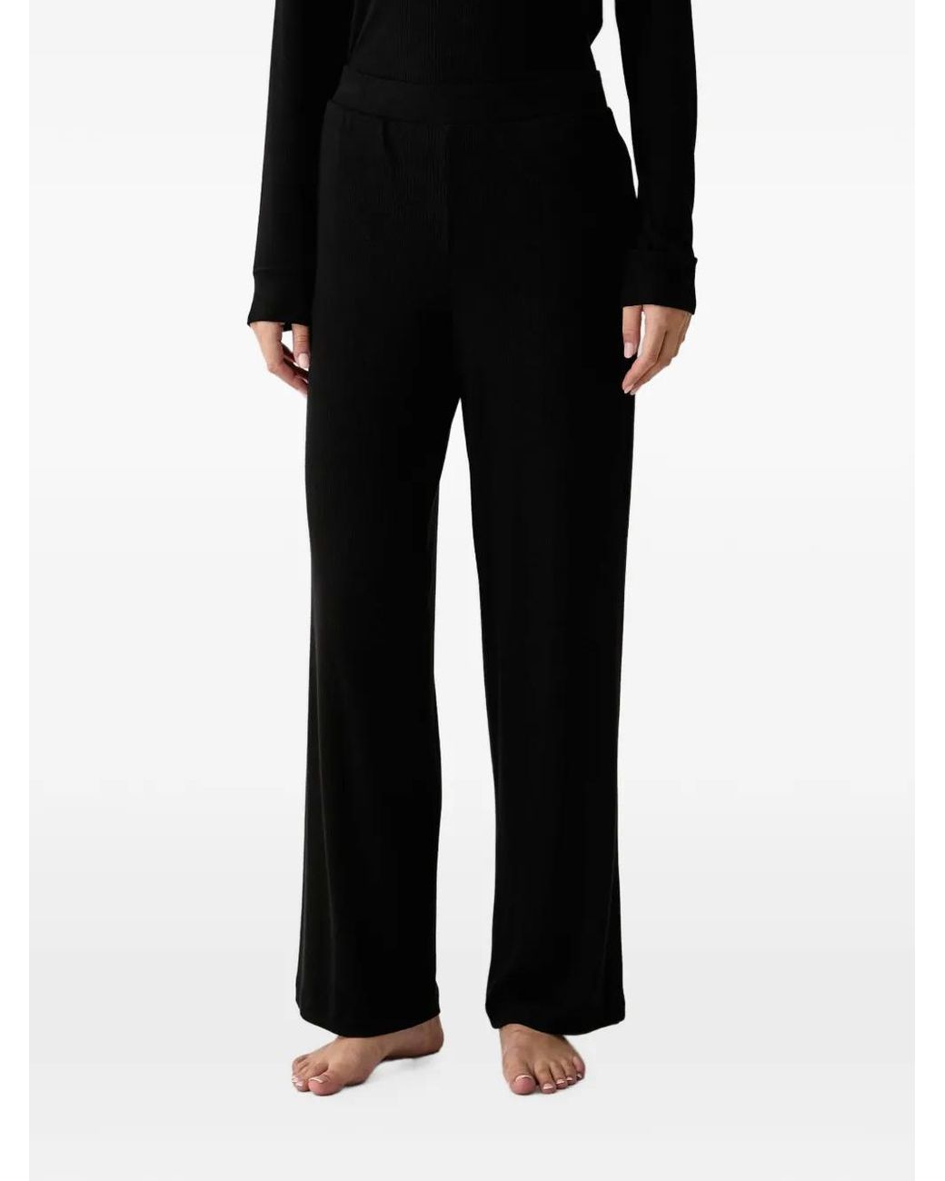 DKNY Black Ribbed Logo-Patch Pajama Set