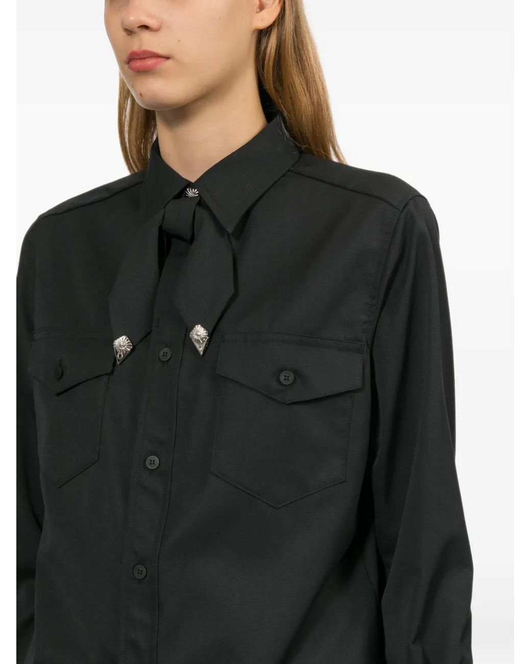 Toga Black Twill Ribbon Shirt