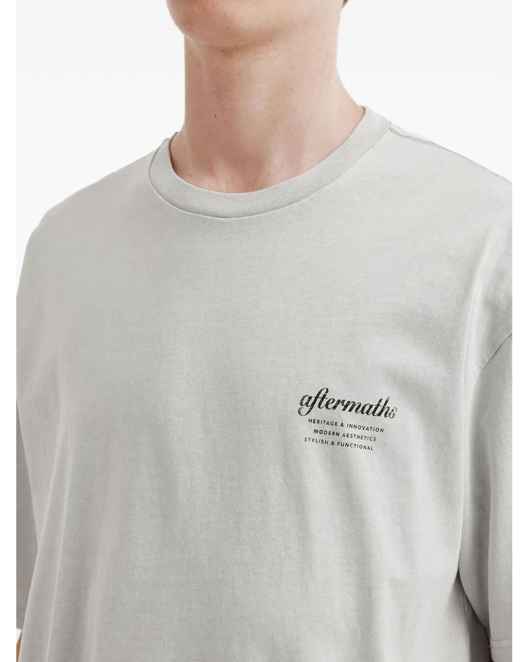 AFTERMATHS Gray Logo-Print Cotton T-Shirt for men