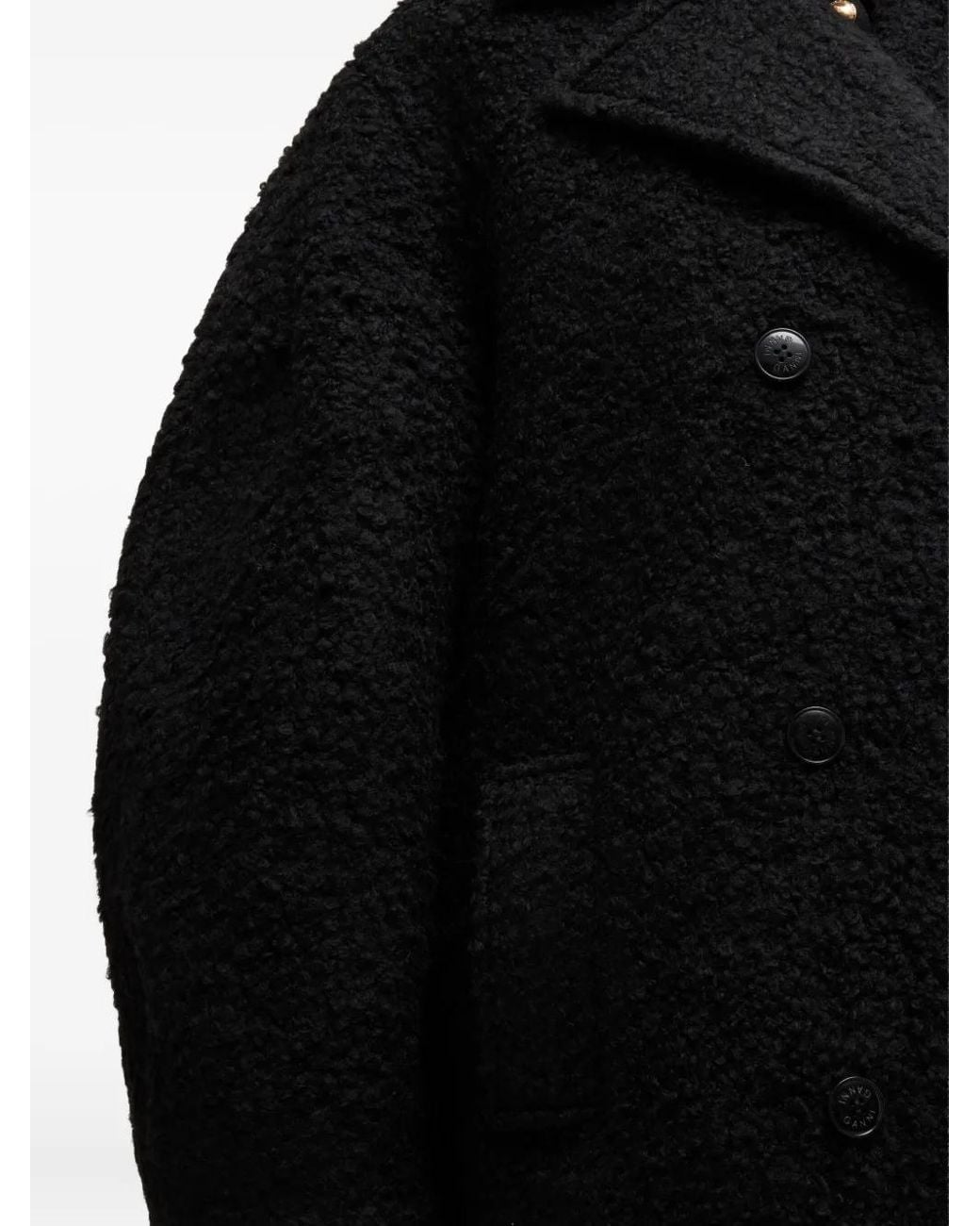 Ganni Black Boucle Midi Coat