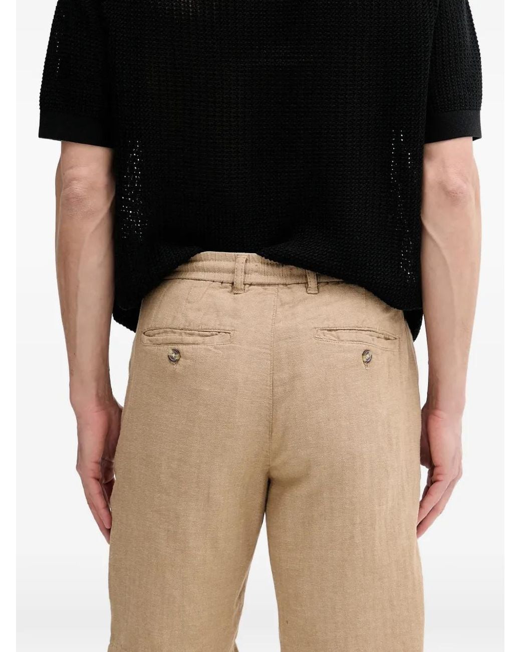 Lindbergh Black Herringbone Drawstring Deck Shorts for men