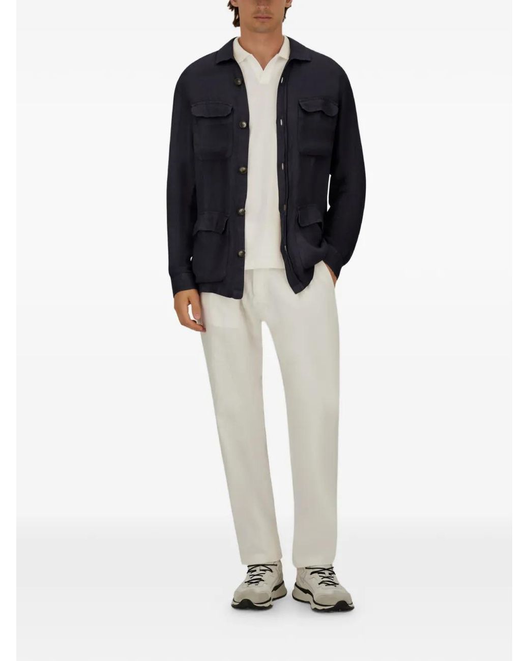 Herno Blue Linen Field Jacket for men