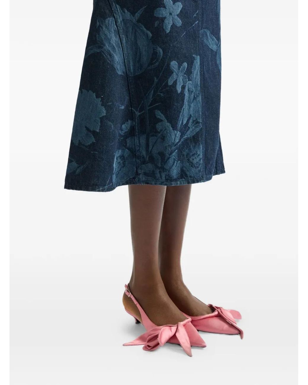 Erdem Blue Floral-Print Midi Skirt