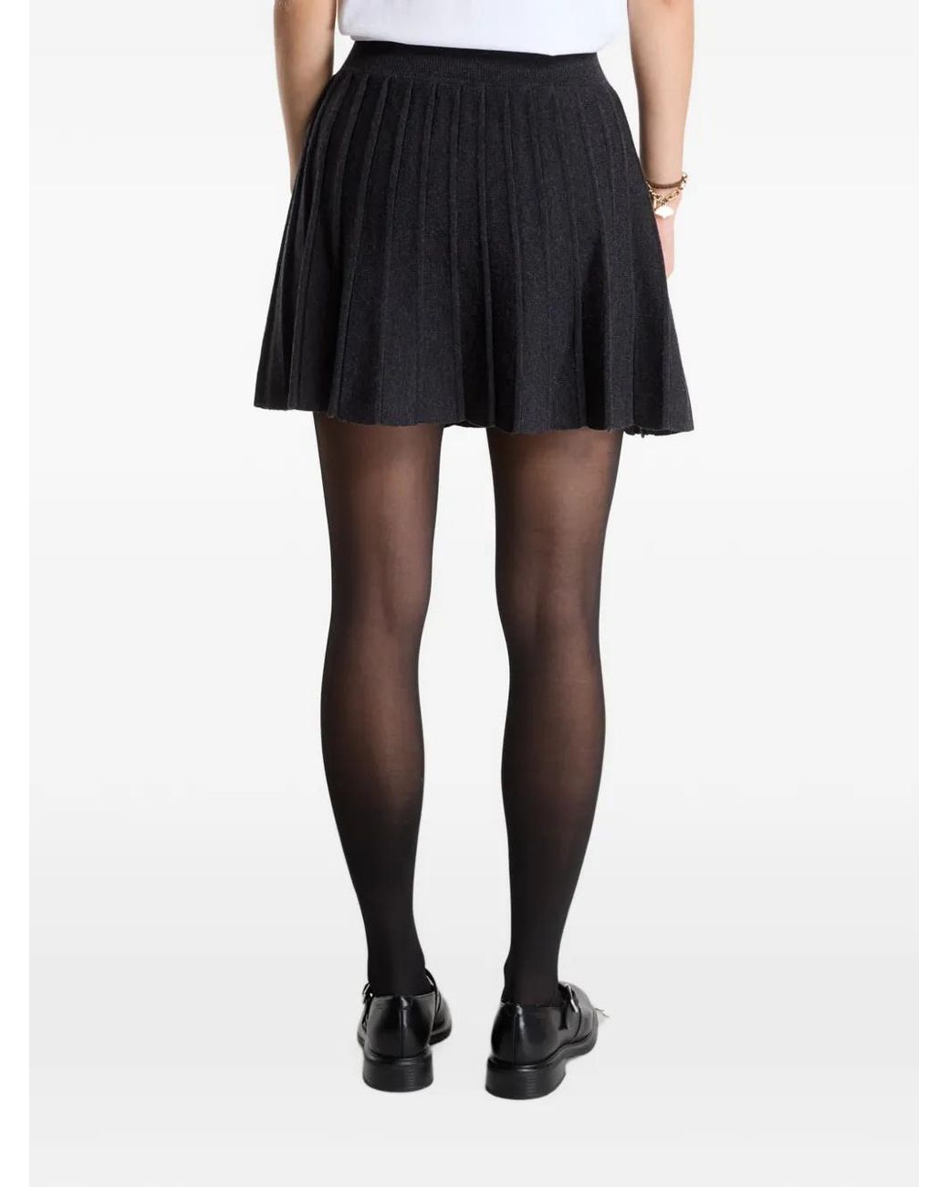 Mc2 Saint Barth Black Pleated Knitted Mini Skirt