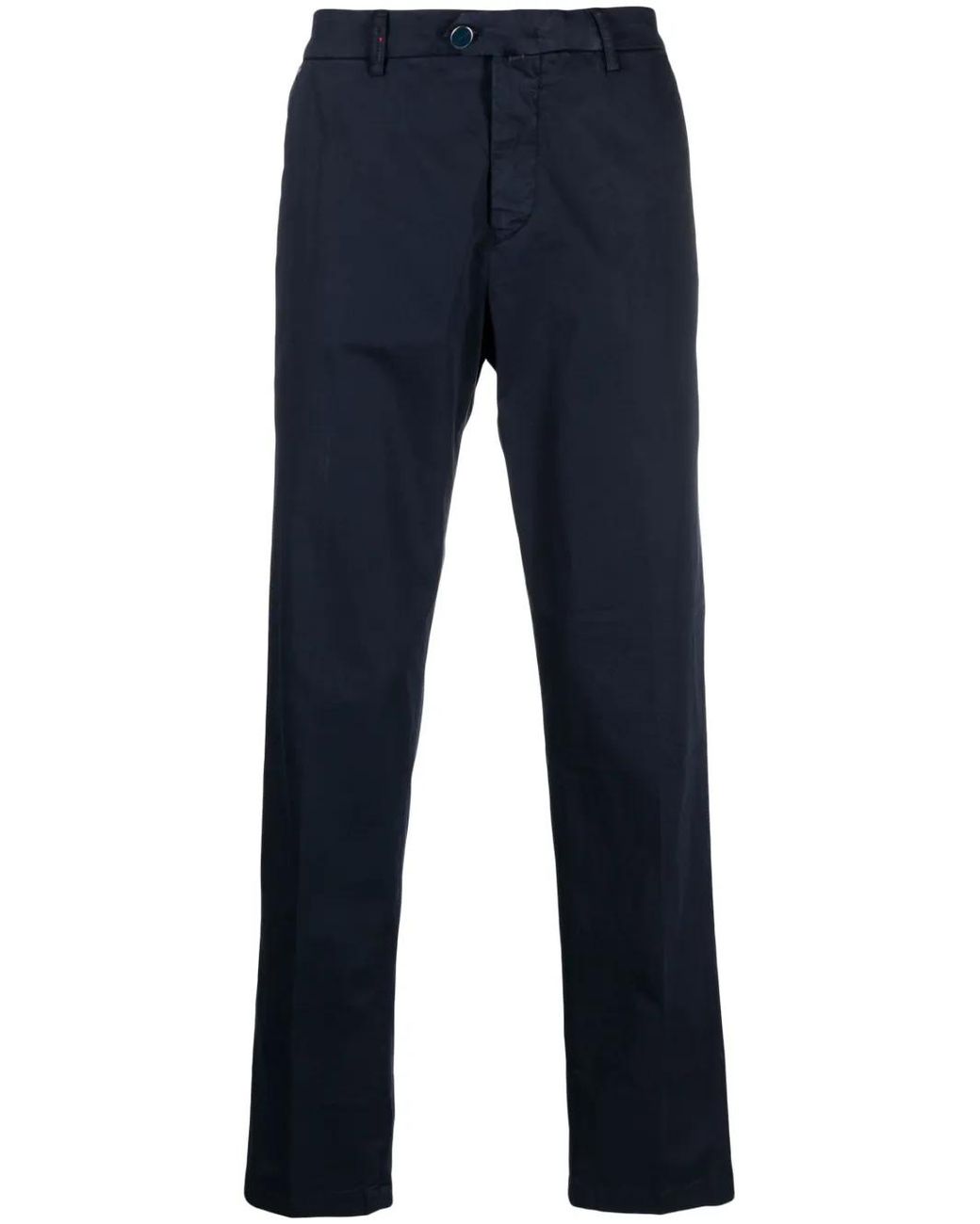 Kiton Blue Off-Centre Button Straight-Leg Trousers for men