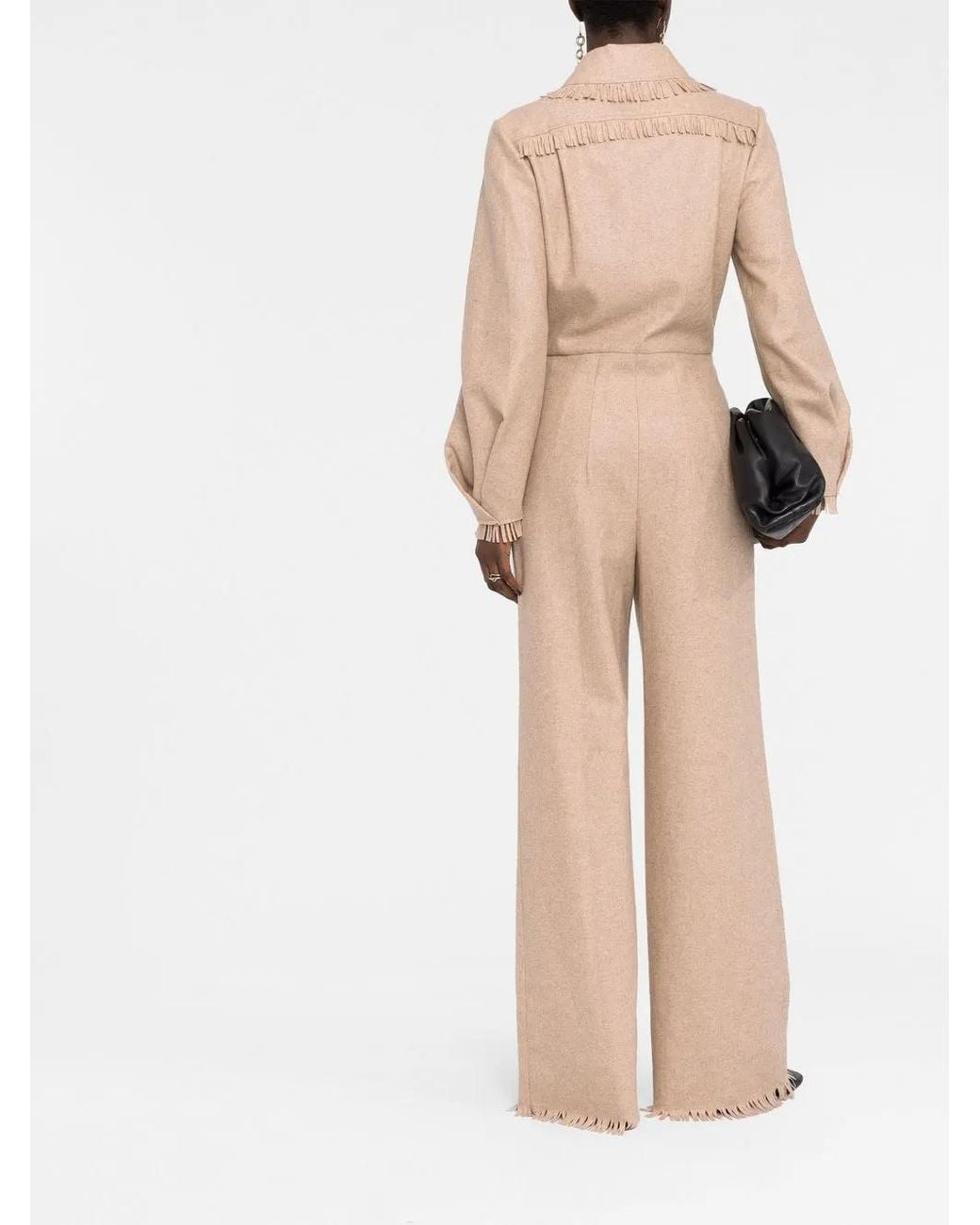 Alberta Ferretti Natural Fringed-Detail Tied-Waist Jumpsuit