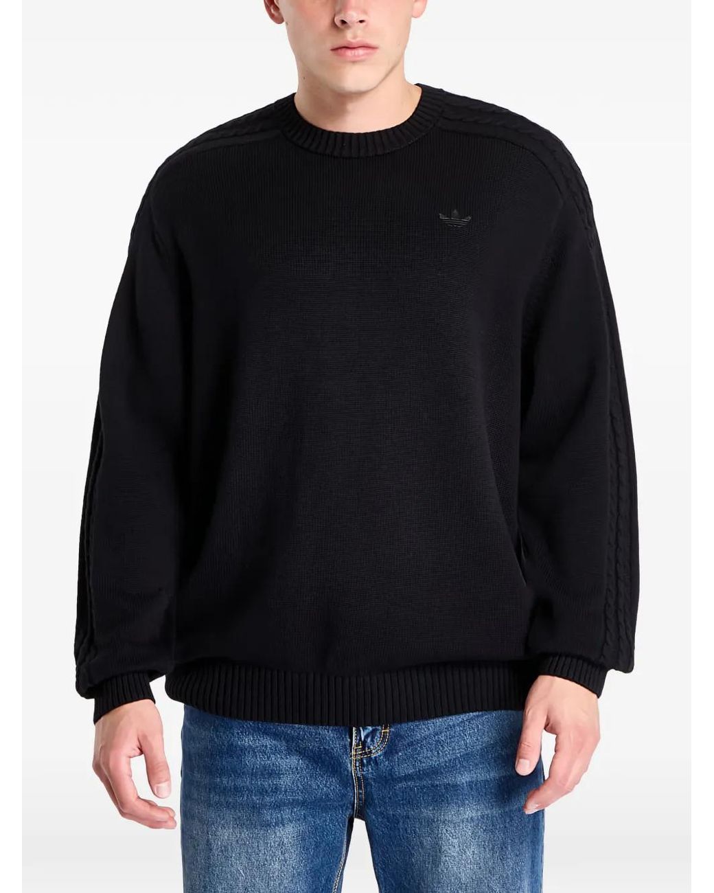 Adidas Black Cable-Knit Logo Sweater for men