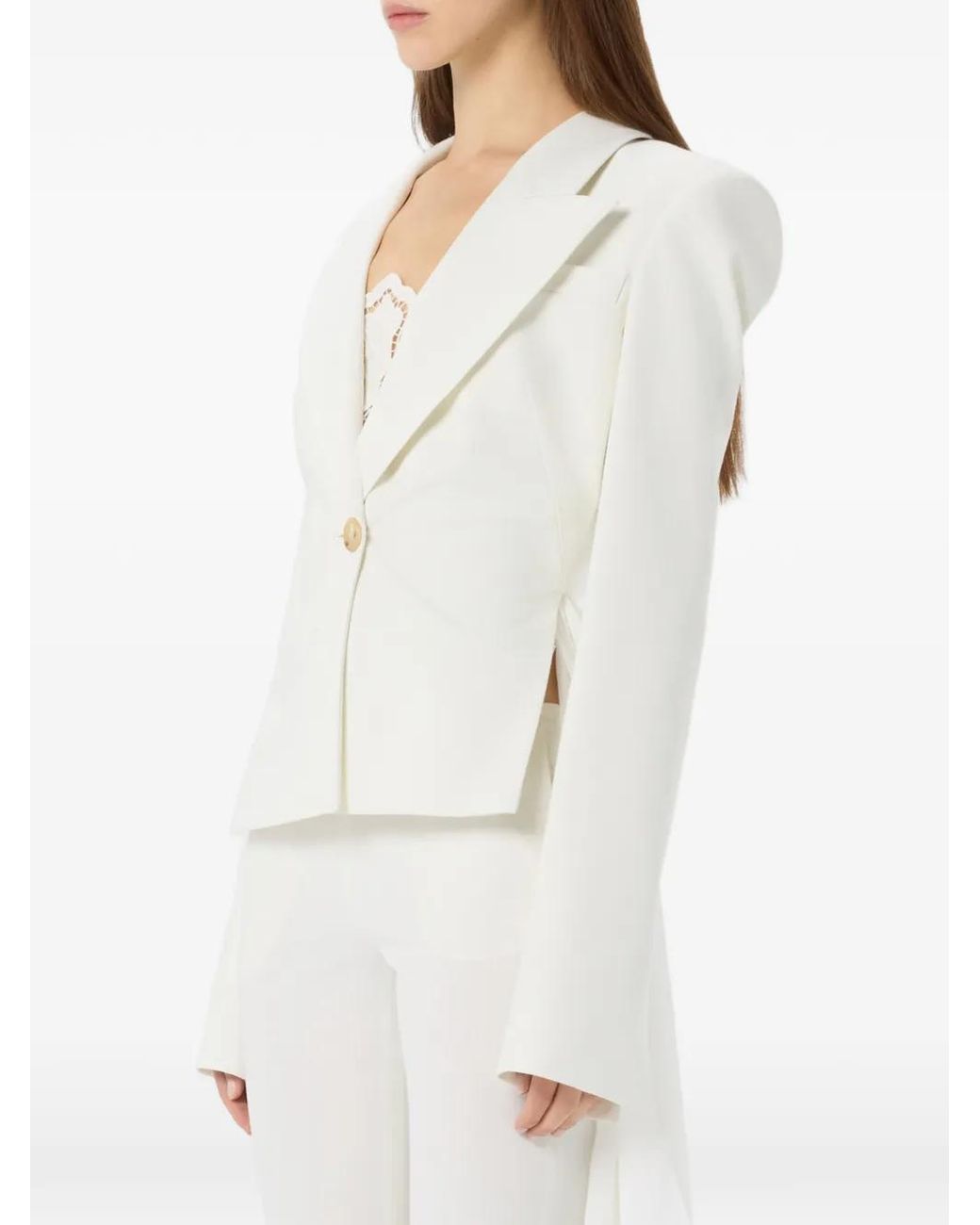 Blumarine White Single-Breasted Asymmetric-Hem Blazer