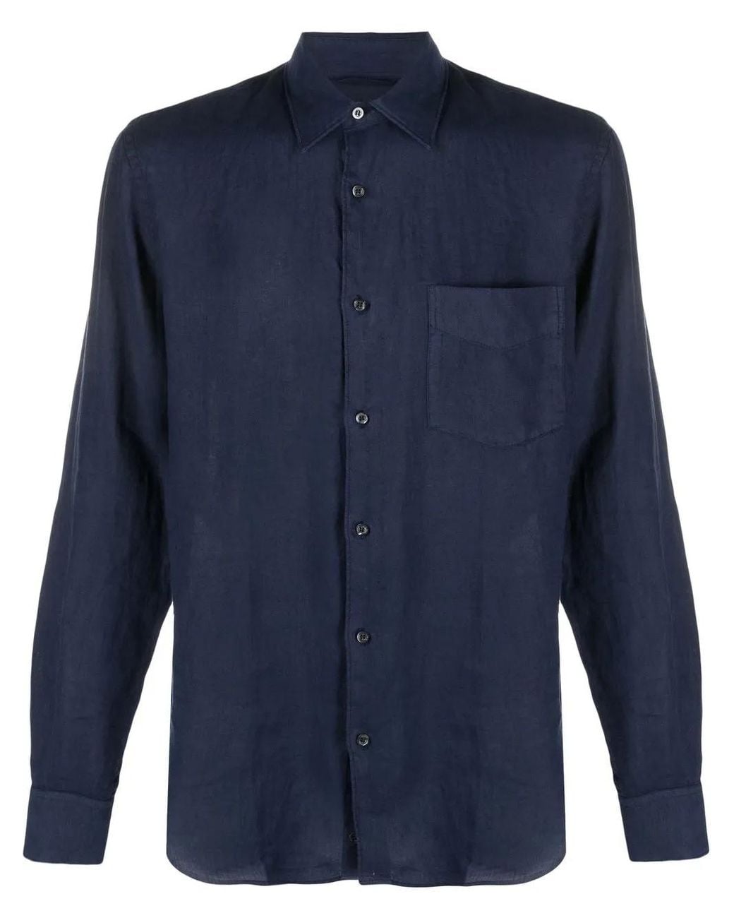 Aspesi Blue Pointed-Collar Long-Sleeved Shirt for men