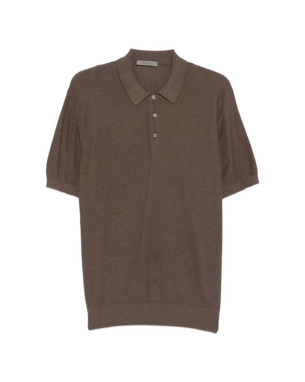 Corneliani Brown Textured-Knit Polo Shirt for men