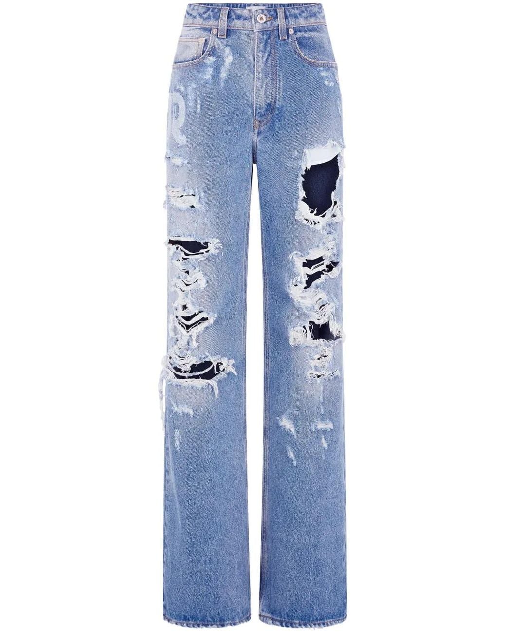 Rabanne Blue Distressed Wide Leg Jeans - Women's - Cotton