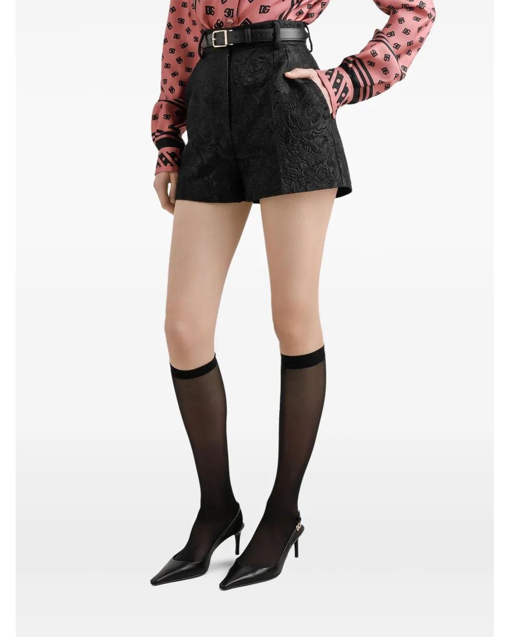Dolce & Gabbana Black Quilted Floral Jacquard Shorts With Dg Logo